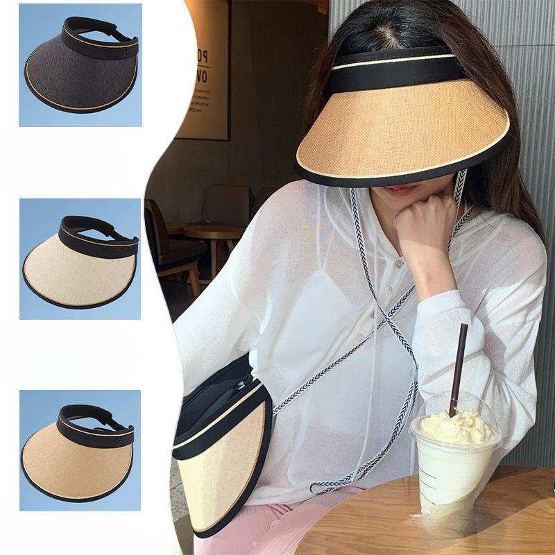 Foldable Lafite Sun Protection Hat Bicycle Face Covering Straw Hat Big Brim Sun Protection Tanning Glue Empty Top Hat