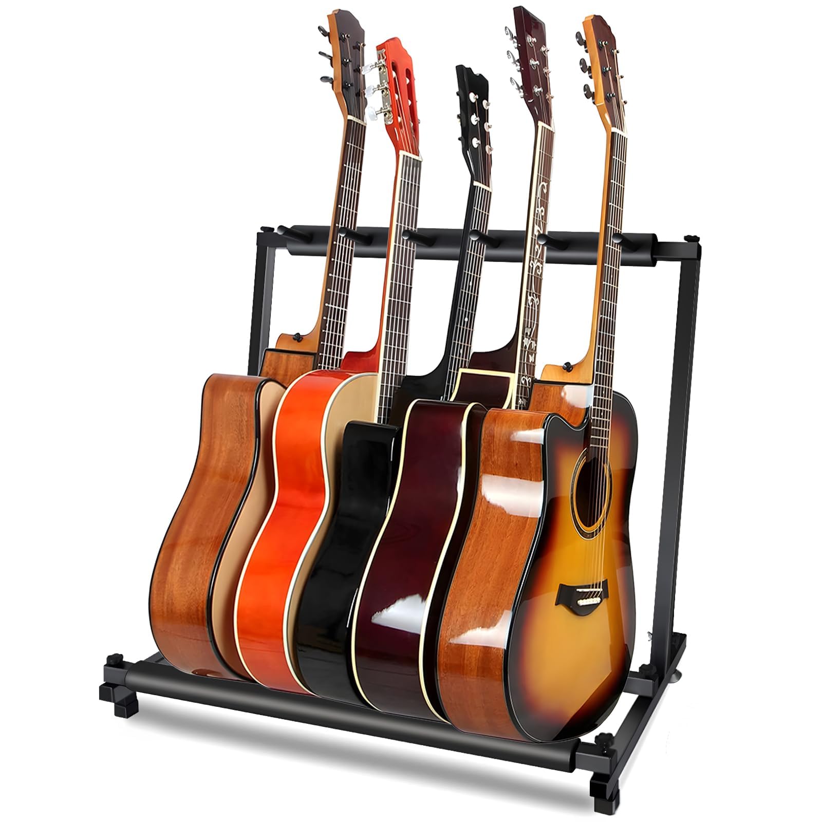 Athvcht Guitar Stand, Holds 5 Guitars, Anti-Tip, Stable, Foldable, Protects Instruments from Damage, Durable, Multiple Guitar Stand, Lacquer Finish Co
