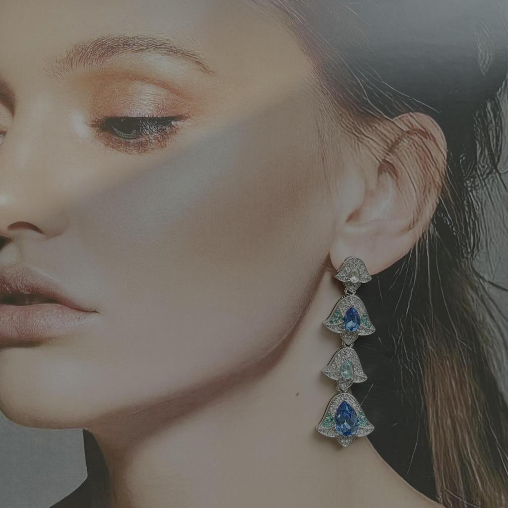 Vintage Blue Gemstone Drop Earrings with Off-Shoulder Design