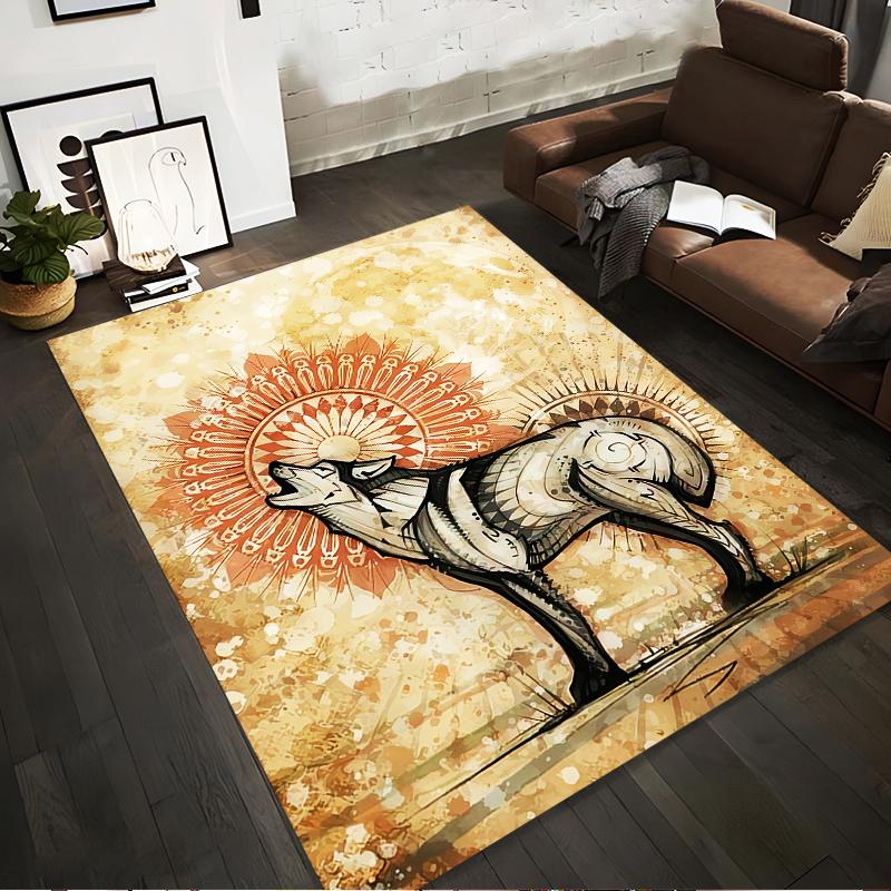 

Mandala Inspired Howling Wolf Pattern Beige Art Area Rug Carpet Suitable for use as an anti-slip for living room bedroom sofas 40x60cm( 15x23in )