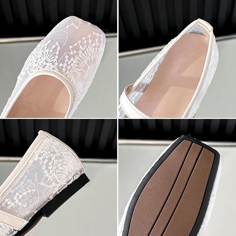 Women's Mesh Ballet Flats Comfortable Dressy Shoes With Ankle Strap Summer Square Closed Toe Mary Jane Shoes for Women Casual Non-Slip Mary Jane Flats