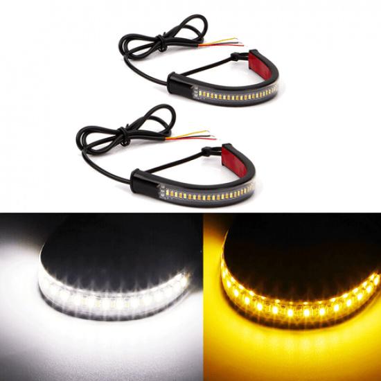 White/Amber Switchback LED Fork Turn Signal DRL Light Strips For Motorcycle 2x