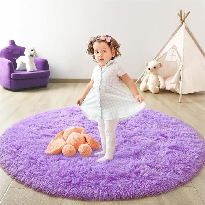 Tapis - LECOO - Shaggy - Rond - Violet - 120x120cm - Anti-dérapant