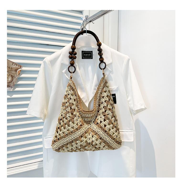 

Вязаная сумка большой вместимости женская 2025 новая летняя пляжная соломенная сумка милая сумка-тоут на плечо для поездок