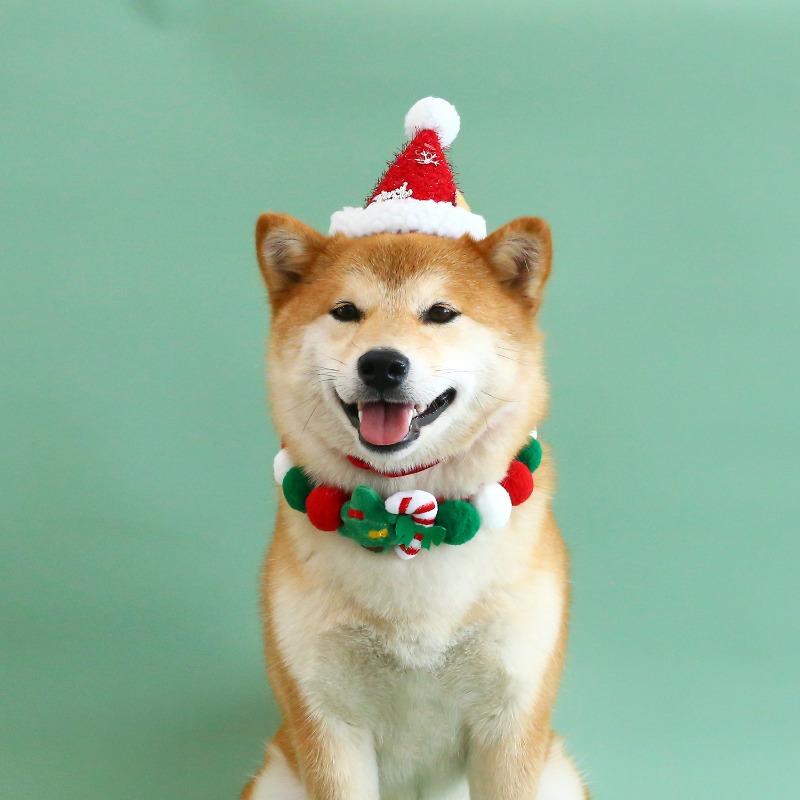 Christmas Pet Collars Cat Dog Funny Plush Balls Elastic Headpieces Party Accessories Small Medium-sized Dog Plush Cloth Dog Neck