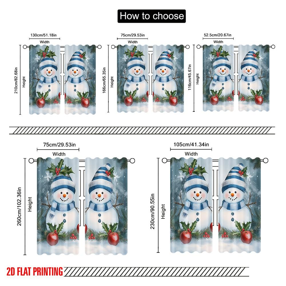 2pcs,2D plane printing Curtains Roller Blinds Cute Snowmen Christmas Scene (3) Polyester (without rod) Festive Use for Living