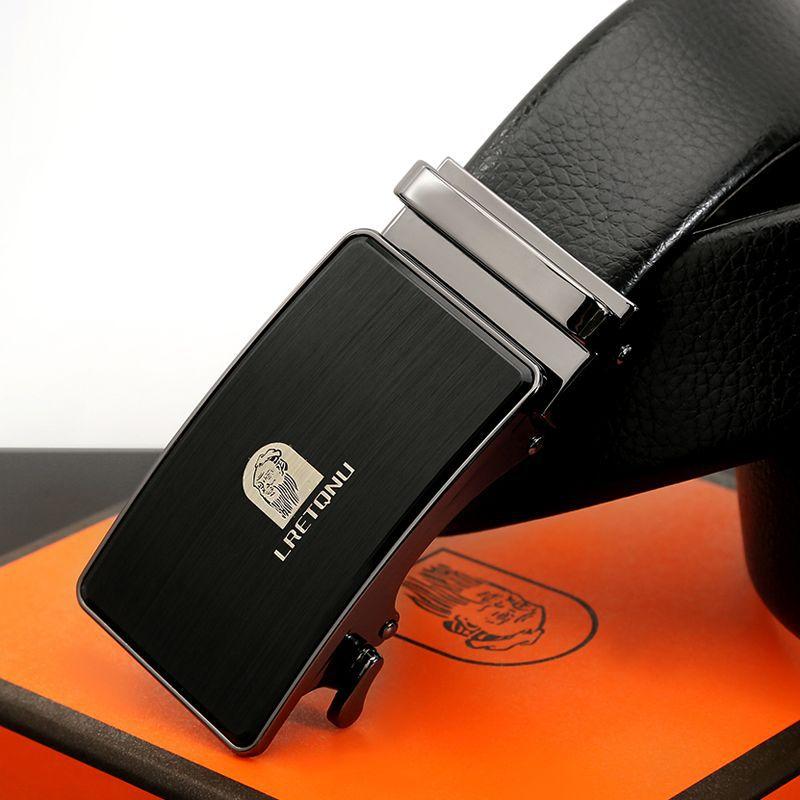 

Мужской ремень из коровьей кожи с автоматической пряжкой, ремень из натуральной кожи, деловой ремень, подарочная коробка, ремень 120cm