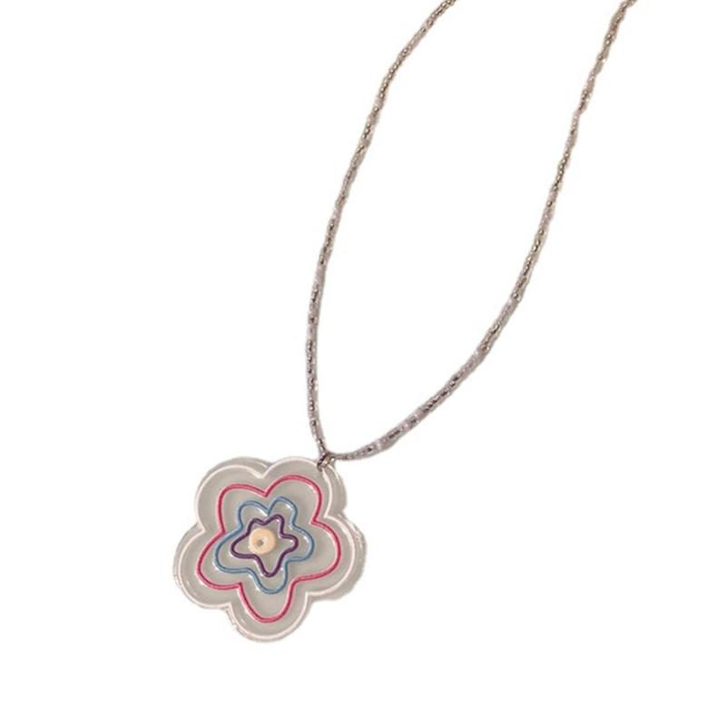 

Colorful Beaded Colored Flower Choker Necklace Adjustable Clavicle Chain for Women Girl Cute Handmade Boho Jewelry