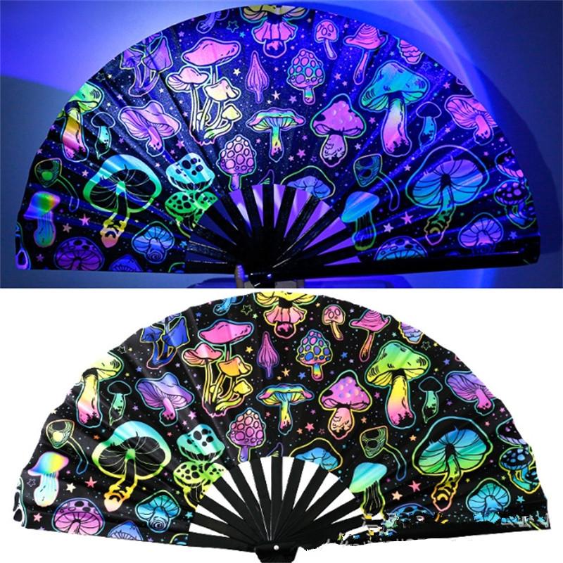 

1PC 33cm Fluorescence Fan Folding Craft Fan With Energetic Neon Pattern For Men Women Night Show Halloween Christmas Festival