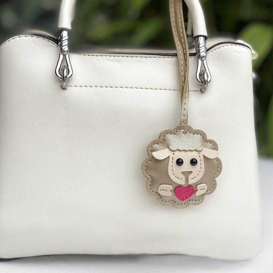 Lamb Keychain Pendant: Multi-Layer Leather Tie Small Ornament PU Bag Charm