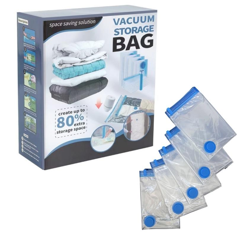 Set of 8 Vacuum Storage Bags for Clothes with Pump, Available Sizes 50x70/60x80/80x100cm, Space Saving, Leak-Proof, Transparent