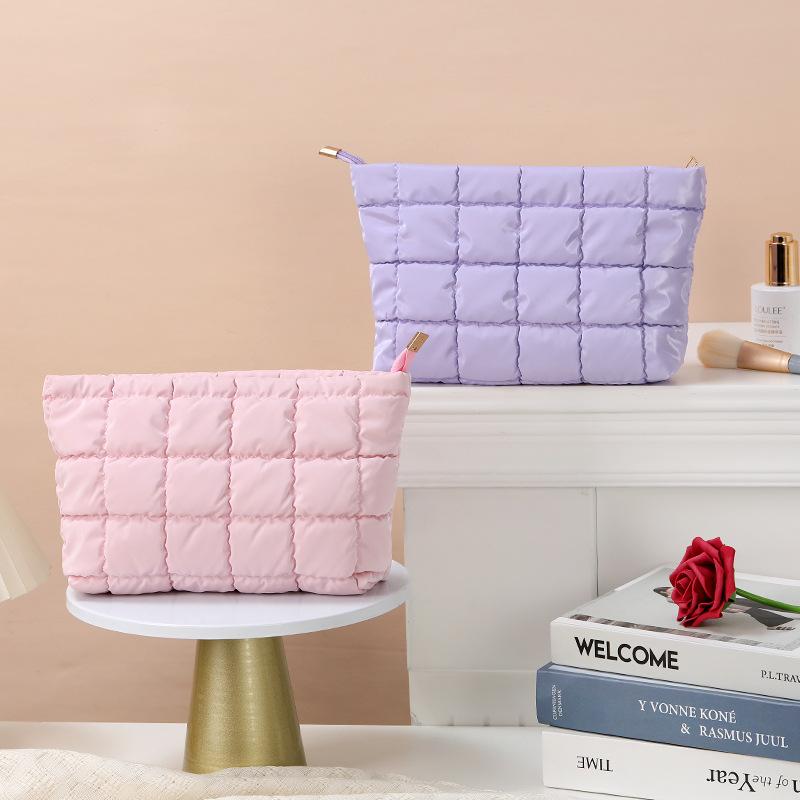 Women Simple Bubble Cosmetic Handbag Travel Organizer Makeup Lipsticks Cotton Pouch Fashion Large Capacity Zipper Bag For Girls