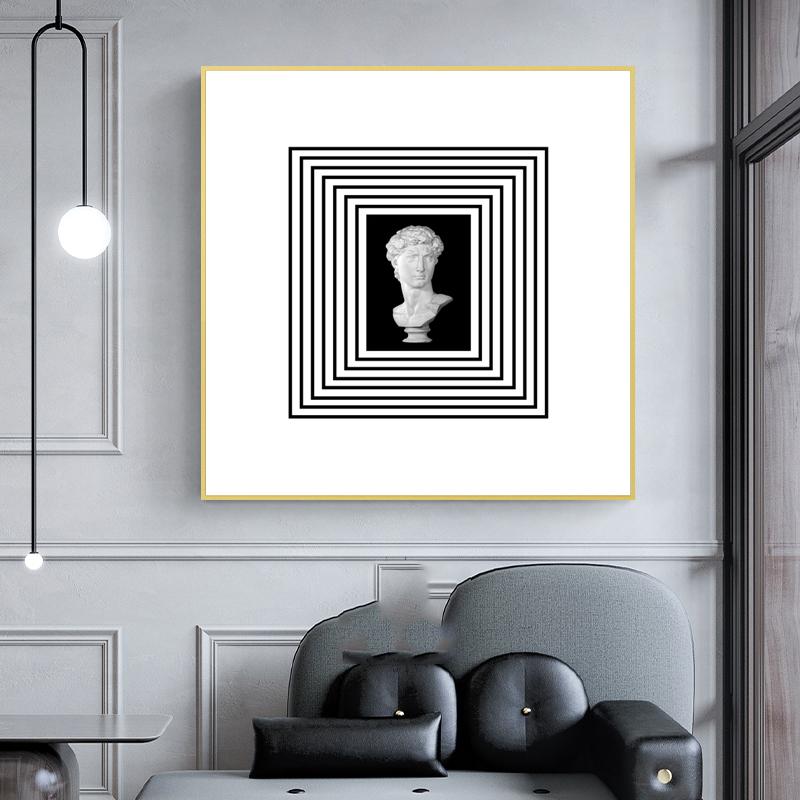 Simple Modern Black and White Lines Statue Sculpture Canvas Painting Bauhaus Style Plaster Decorative Painting Living Room Decor