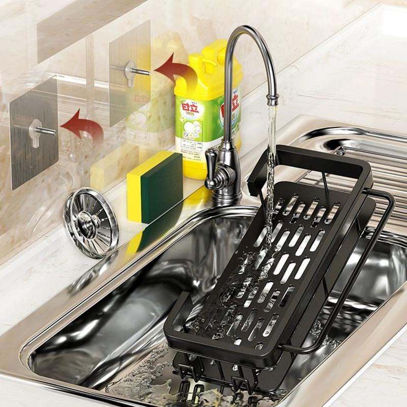 Wall Storage Suspended Kitchen Sink Drainer Sponge Holder Kitchen Soap Rack No Drill Shelf Storage And Kitchen Organization