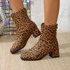 Women Ankle Boots Fashionable High Heel Shoes Chunky Heel Zipper Short Boots Women Autumn Winter Le Square Head Trendy Boots