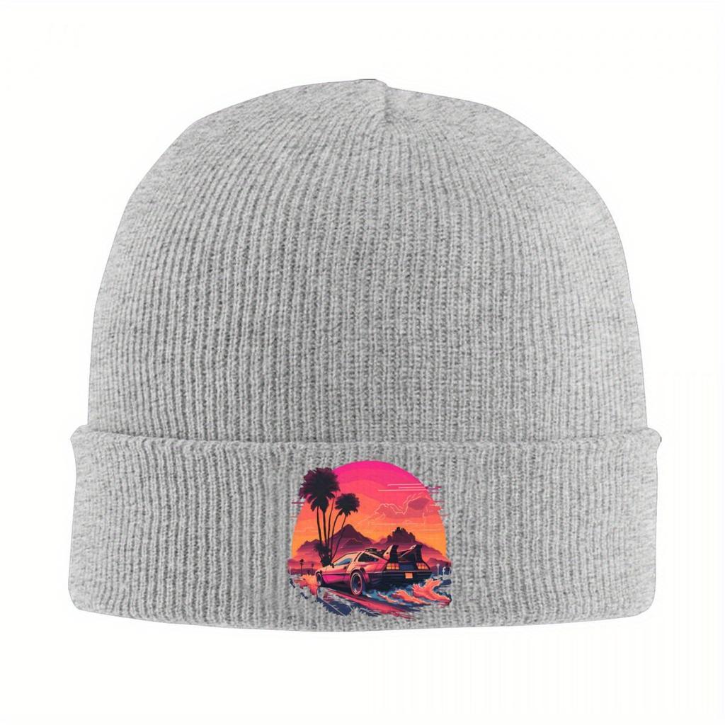 Synthwave DeLorean Back To The Future Knitted Hat Beanies Winter Hats Warm Acrylic New Movie Film Series Cap for Men Women Gift