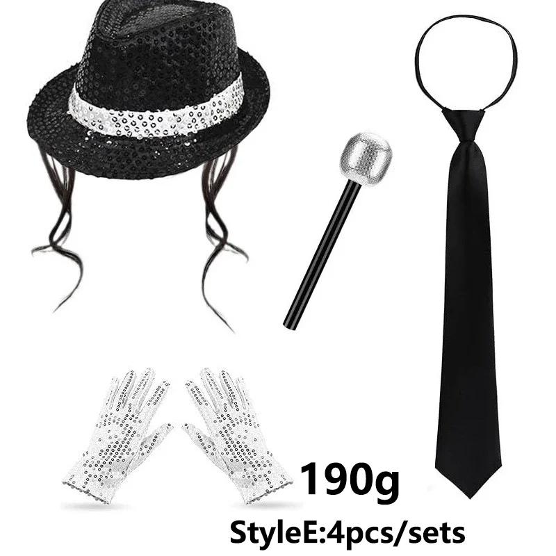 Michael Jackson Cosplay Requisite MJ Hut mit Perücke Handschuh Brillen Set Fans Performance Kostüm Geburtstag Tanz Geschenke Halloween Cosplay
