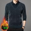 Middle-aged Men's Velvet Thickened Shirts Elderly Winter Clothes Fake Two-piece Base Shirts Men's Warm Sweaters
