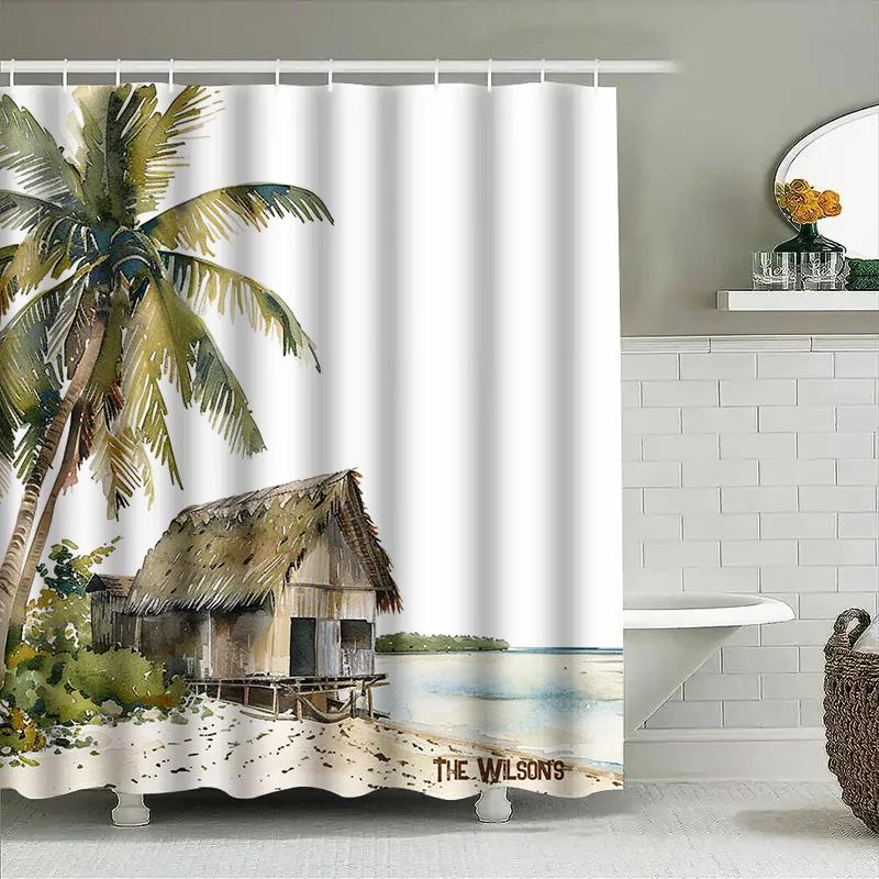 Coastal Style Shower Curtain With Palm Tree Print Perfect For Bathrooms Waterproof Home Decor Item From