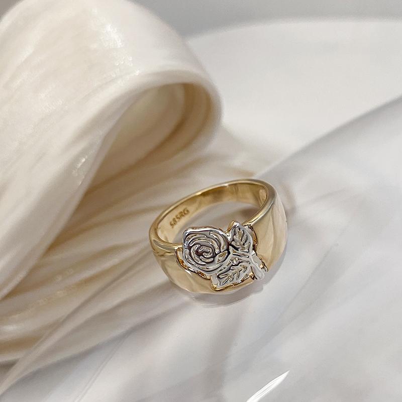 New Trend Glossy Rose Flower Earrings Ring Sets For Women Gold With Color Ethnic Vintage Wedding Jewelry Sets