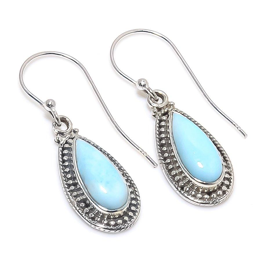 Cercei Natural Republic Larimar Gemstone 925 Argint Sterling Solid 1.50" p8f15