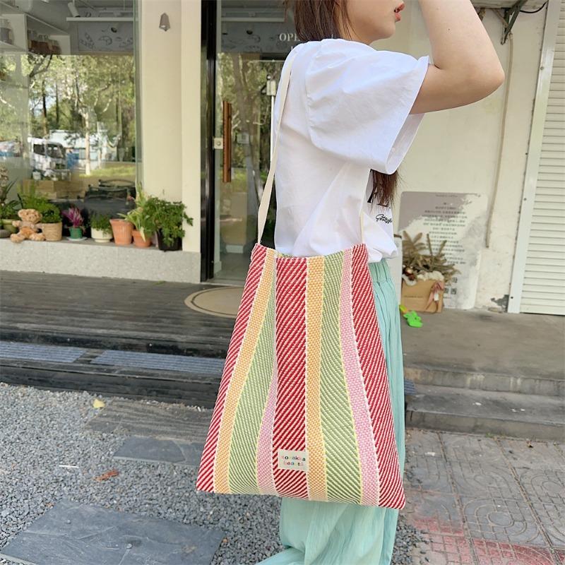 44 Woven Colored Stripes Contrasting Colors Women's Handheld Shoulder Bag Class Commuter Crossbody Underarm Bag Women