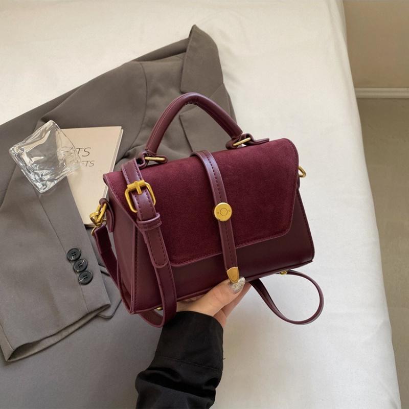 Suede Fabric Handbag with Adjustable Strap Golden-Te Hardware and Flap Closure - Trendy Commuting Hobo Crossbody Bag for Women