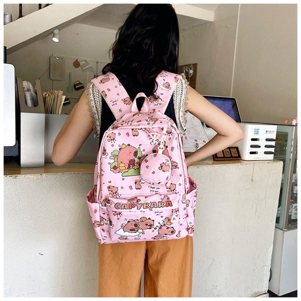 Waterproof Cartoon Animal School Bag Multi-Compartment Capybara Student Bag  Gifts