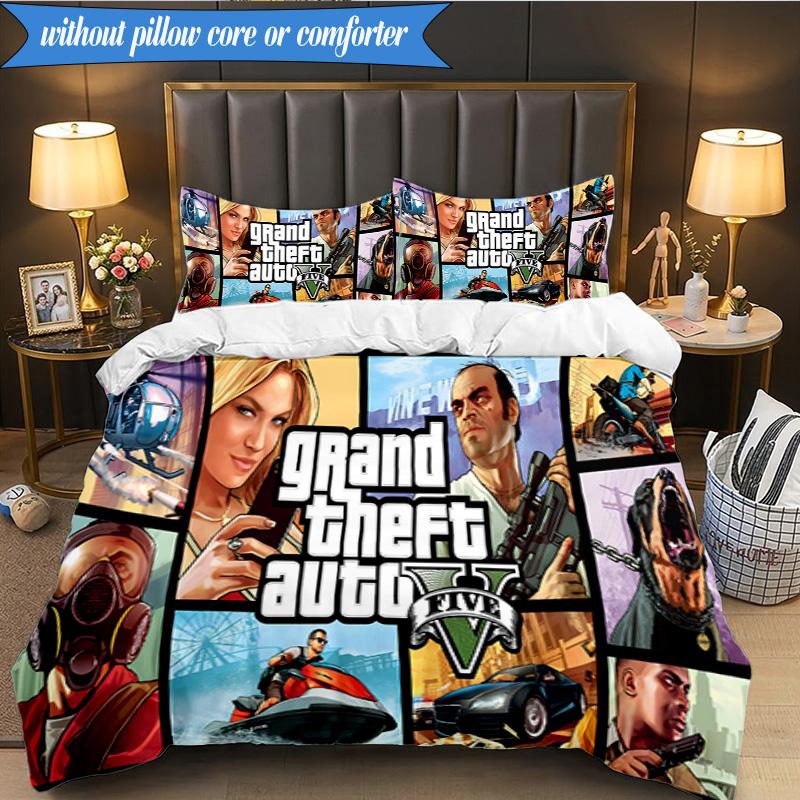3PCS Theft Auto Bedding Set Duvet Cover Closure Includes 1 Duvet Cover & 2 Pillowcases for All Seasons Bedroom Decor Christmas Fan gifts