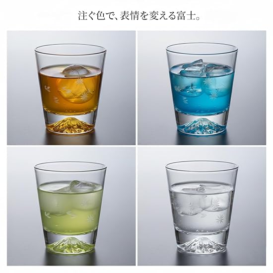 JCSZJSWK Mt. Fuji Glass Rock Glass 270ml, Set of 2, Sakura Kiriko (Cherry Blossom Cut Glass), In Pau