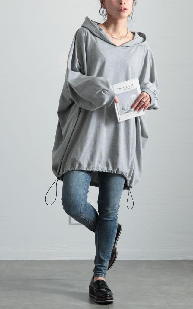 Gold Japan Große Größen Langarm Kordelzug Dolman Melange Größen Damen Tunika, Hoodie, Kragen, Stretch, Winter, Herbst, Frühling, Grau, bai-0168, 4L-5L