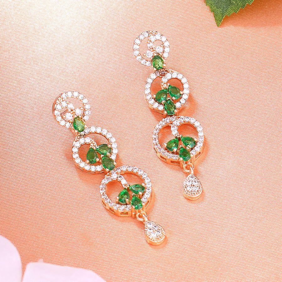 Charming Estele Women's Earrings with Rose Gold Plated, CZ and Green Stones
