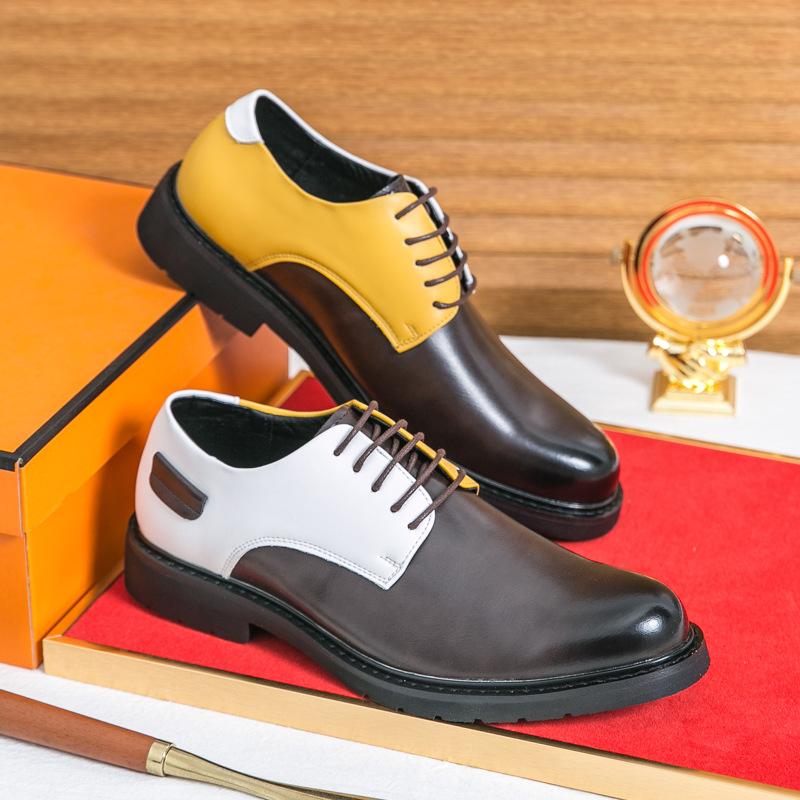 Men's Shoes Spring and Autumn New Color Matching British Leather Shoes Men's Lace-up Business Dress Casual Shoes Large Size Loafers Men's