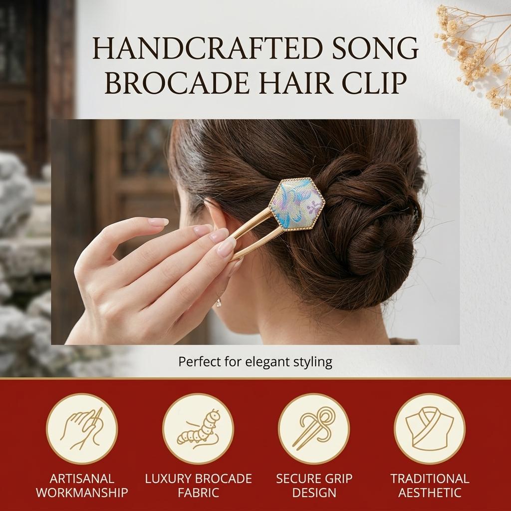 Song Brocade Hair Clip Hand-made Chinese Style Hair Accessories For Hanfu