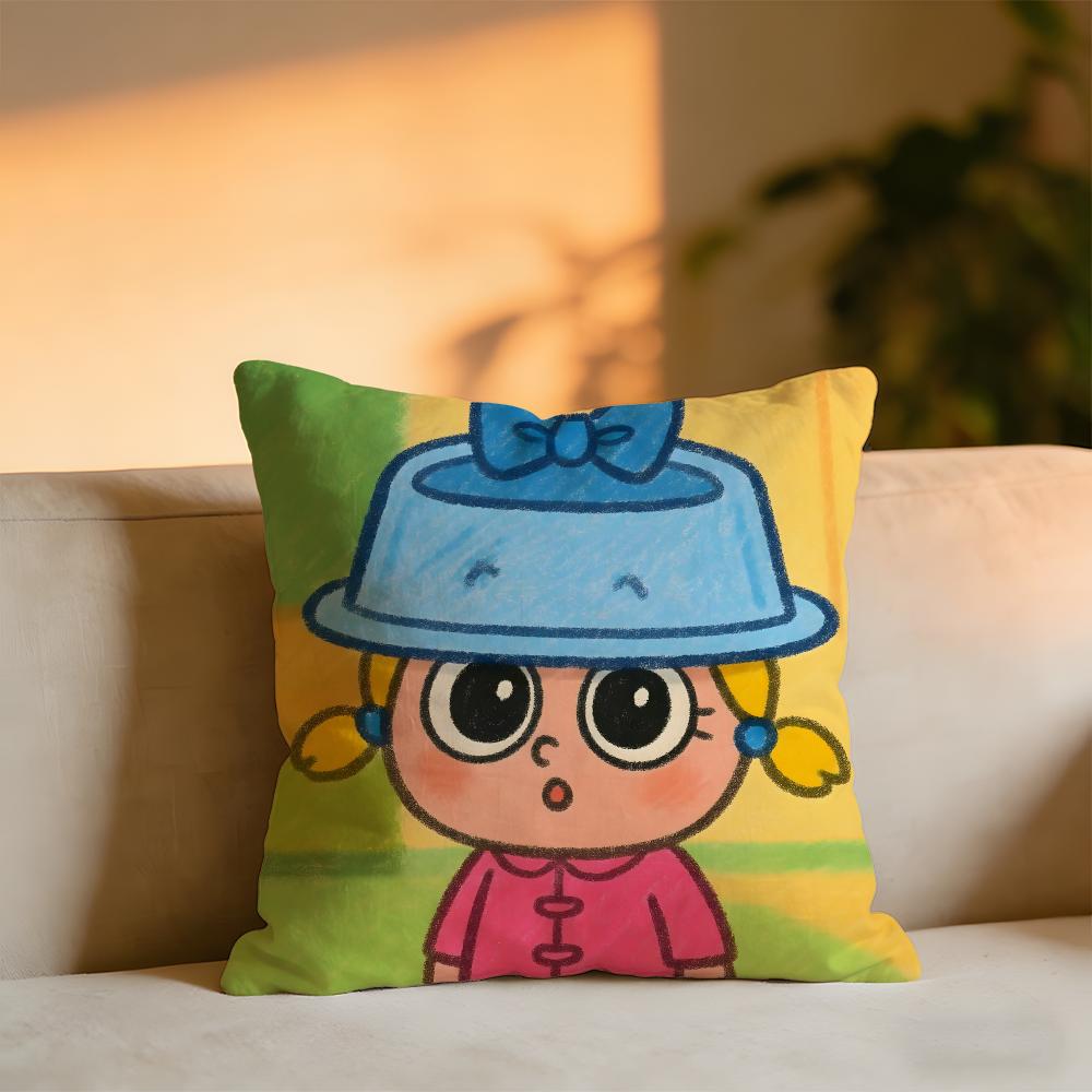 Cute Cartoon Little Girl Cushion Cover Cozy Velvet Throw PillowSoft Warm Cushion For Sofa  Bed