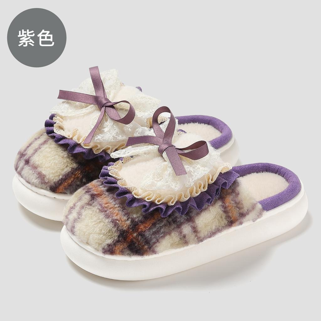 Bow Cotton Slippers Autumn and Winter Velvet Warm Indoor Home Non-slip Fluff Mop Cotton Mop
