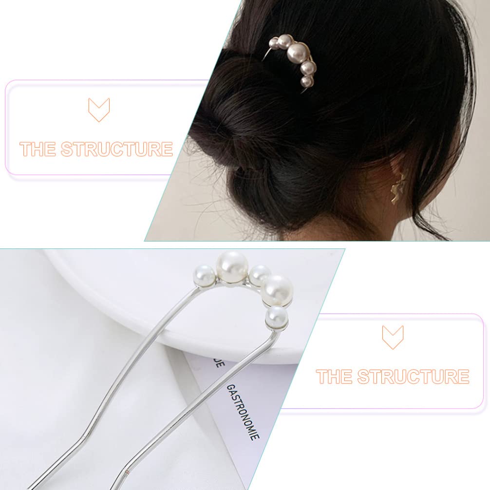 Beaupretty 4pcs French Hair Pin Pearl Hair Forks U Shaped Hair Stick Metal Womens Hair Clips Hair Accessories for Bun