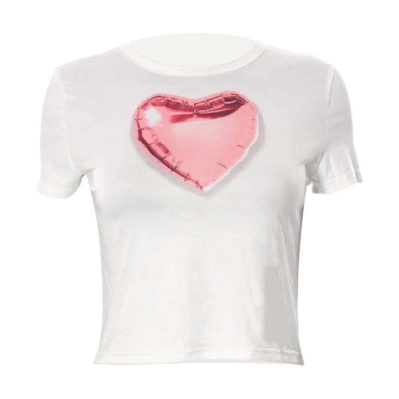European, American English slogans Printed sexy exposed navel short T-shirt fashionable round neck slim slim top women's multi-picture