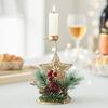 1pc Holder Christmas Decoration Wooden Iron Xmas Party Candlestick Desktop Tabletop Decorative Stand Festive Holiday