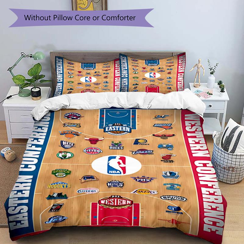 3pcs Bedding Set Basketball Teams Includes 1 Comforter + 2 Pillowcases, Without Pillow Inserts, Soft Comfortable,a0910250