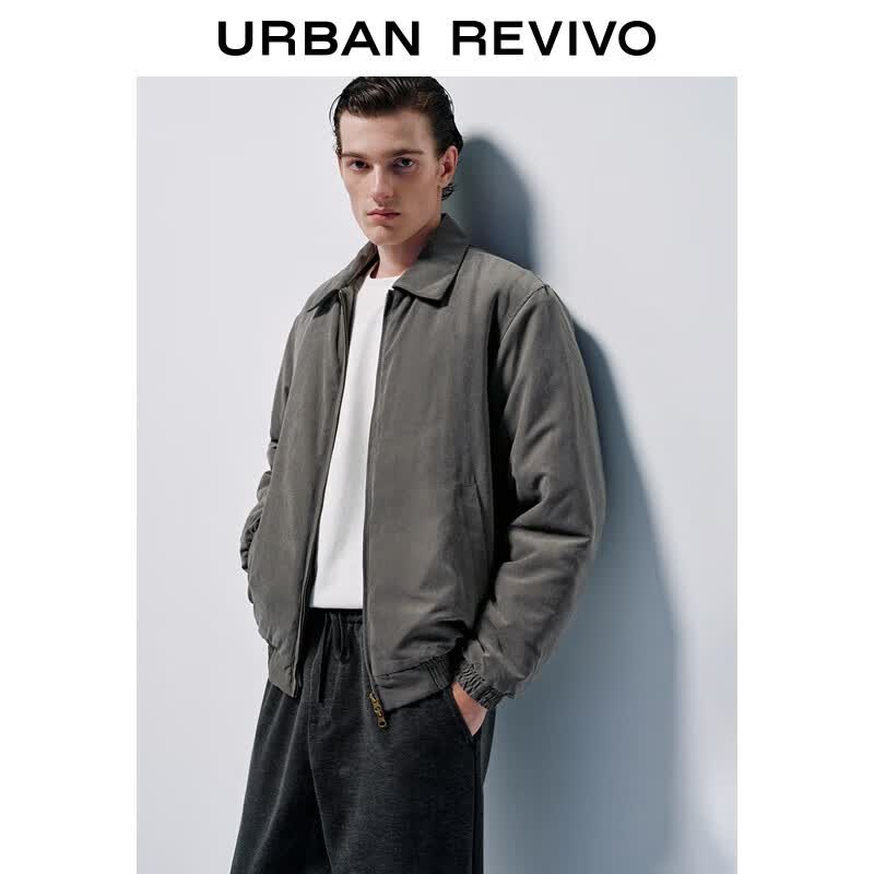 UR 2025 Men s Casual Loose Fit Lapel Padded Jacket with Double Zipper S темно серый