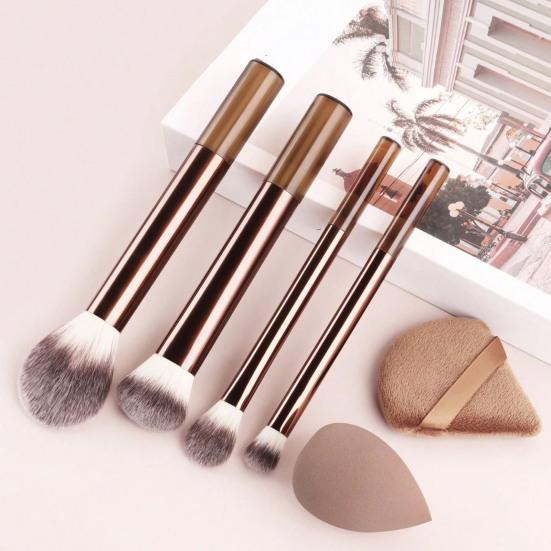 4 Stück/Set Damen Make-up Pinsel Set mit Puderschwamm Loses Puder Rouge Foundation Pinsel Synthetische Borsten Kosmetikpinsel Make-up Schwamm Set