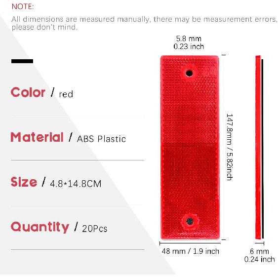 Swpeet 20Pcs Universal Red Plastic Rectangular Stick-On Car Reflector Sticker, Door Reflectors Interior Red Compatible Warning Plate Adhesive
