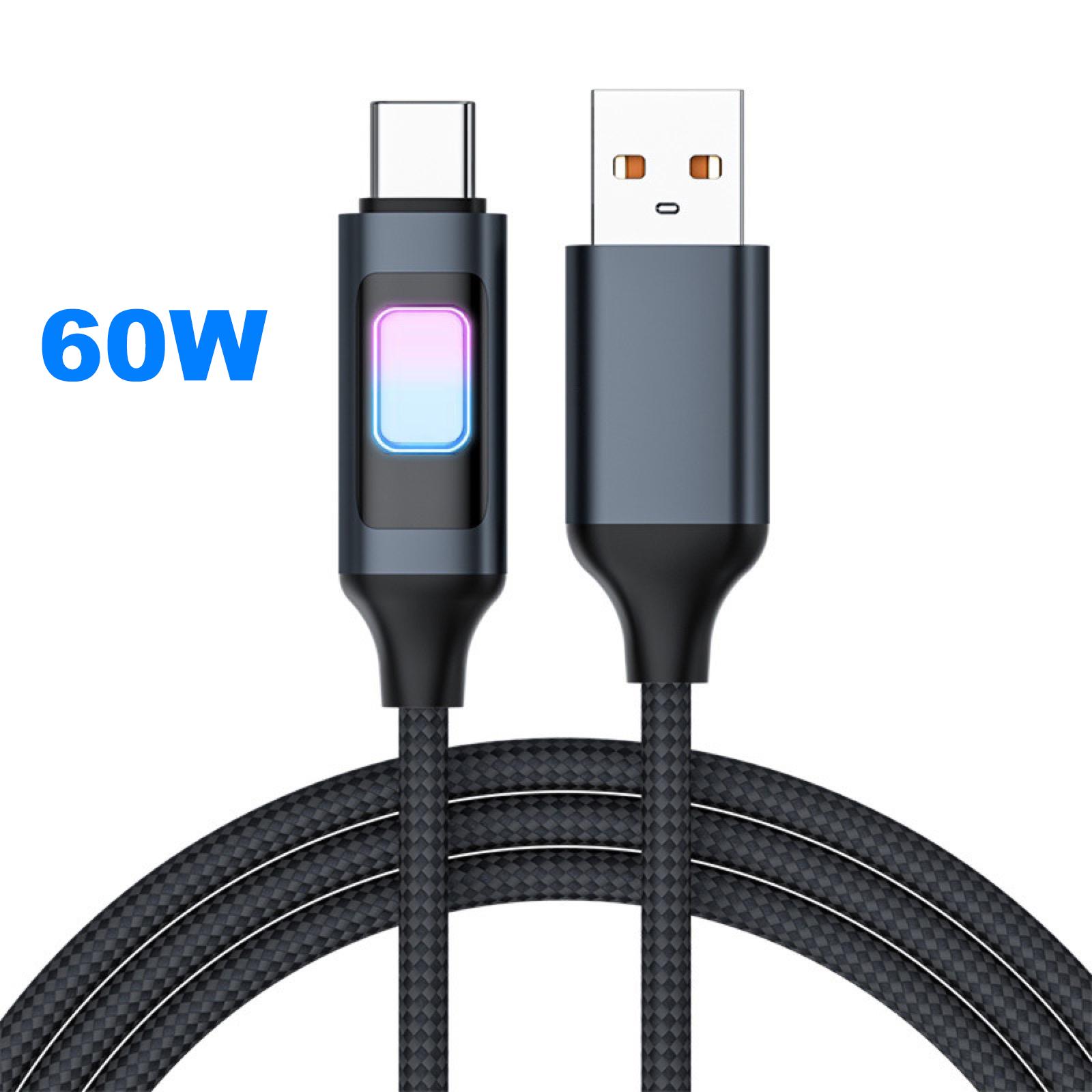 

120 Вт Цветной Светящийся Кабель для Передачи Данных Тип C Универсальный Высокоскоростной Кабель для Передачи Данных Specifications：60W чёрный