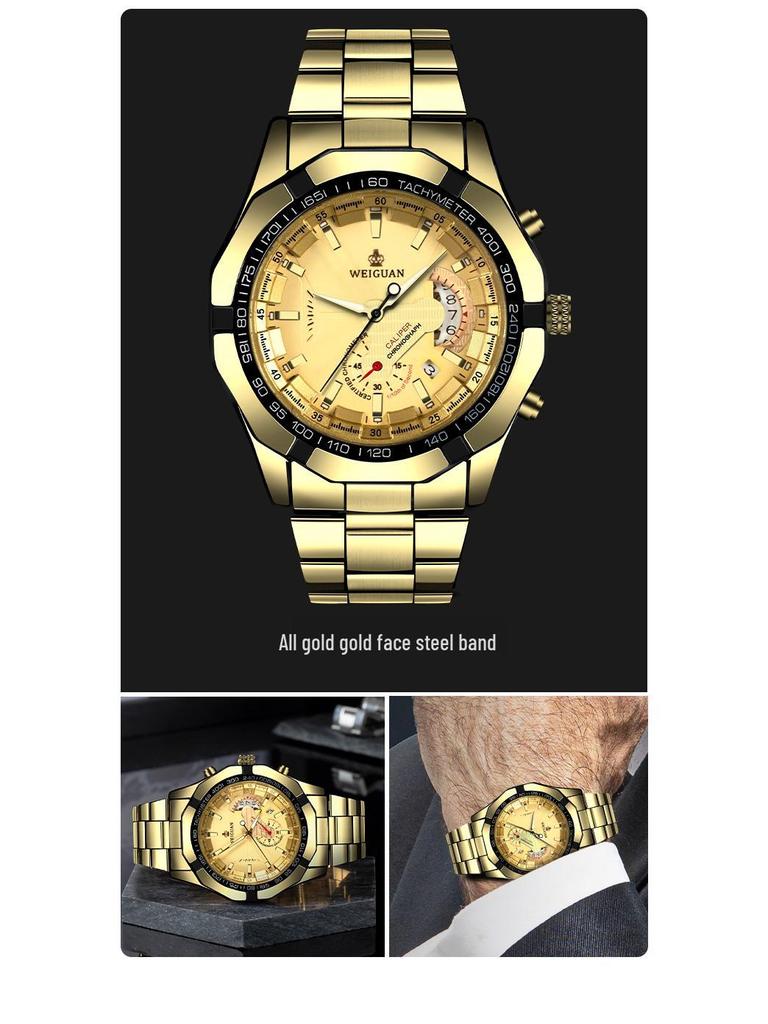 New Waterproof Luminous Men's Quartz Wristwatch - Trendy Korean Style, Fully Automatic, Domineering Design.