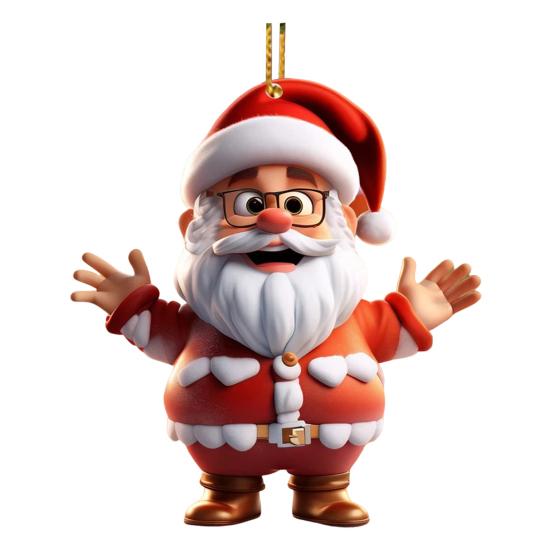Santa Claus Ornaments 2D Cartoon Santa Claus Acrylic Pendant Xmas Tree Hanging Decoration for Holiday Tree Decor
