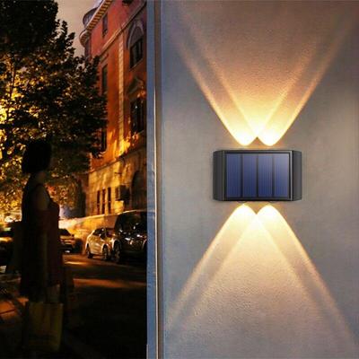 Solar Wall Lamp Outdoor 2LED Warm Light Waterproof Upper and Lower Light Emitting Balcony, Courtyard, Garden Decoration Lamp, Wall Washing Lamp