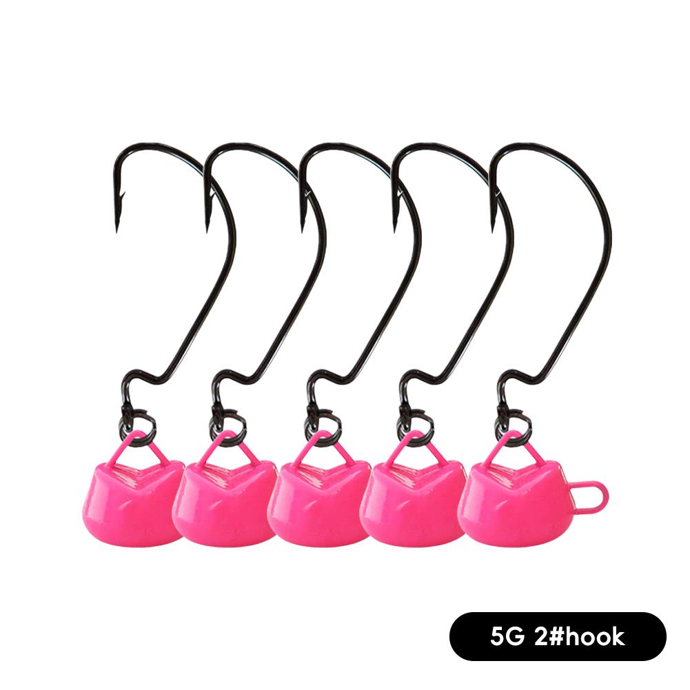 

5 шт. 5/7/10G Ned Rig Offset Shank EWG крючок используется с мягкой приманкой для черного окуня Weedless Swimbait Jig Head 5G 2# розовый