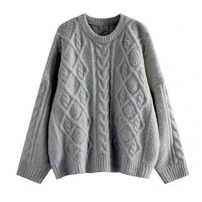

Женский осенне-зимний новый свитер с косами свободного кроя, универсальный повседневный пуловер, вязаный свитер One Size серый