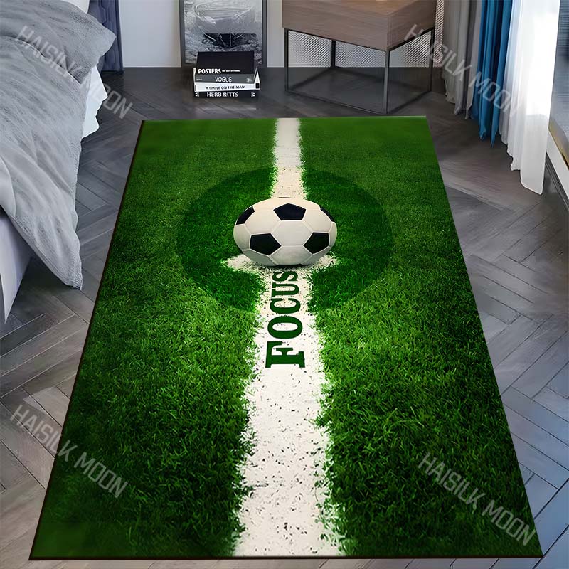 Soccer ball focus on field Print Carpet Rug for Living Room Bedroom Sofa Doormat Home Decor Non-slip Floor Mat
